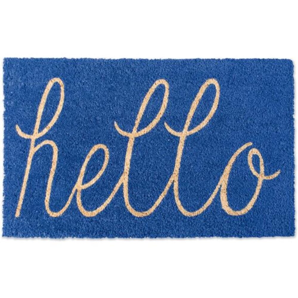 Hello Coir Fiber Doormat NonSlip Durable Outdoor/Indoor, Pet Friendly,18x30,Blue